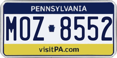 PA license plate MOZ8552