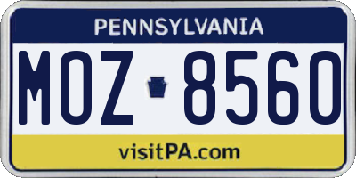 PA license plate MOZ8560