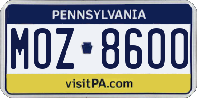 PA license plate MOZ8600
