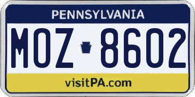 PA license plate MOZ8602