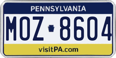 PA license plate MOZ8604