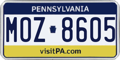 PA license plate MOZ8605