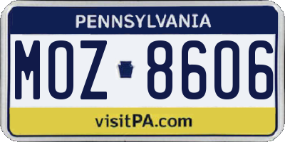 PA license plate MOZ8606