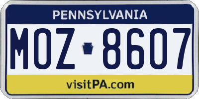 PA license plate MOZ8607