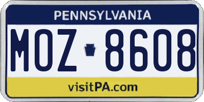 PA license plate MOZ8608