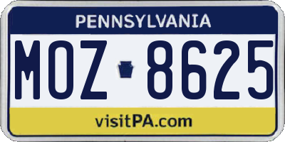 PA license plate MOZ8625