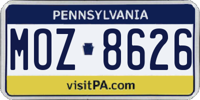 PA license plate MOZ8626