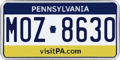 PA license plate MOZ8630