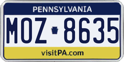 PA license plate MOZ8635