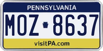 PA license plate MOZ8637