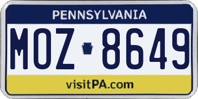 PA license plate MOZ8649