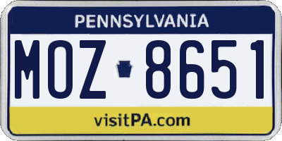 PA license plate MOZ8651