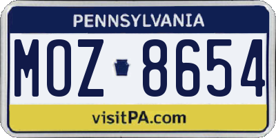 PA license plate MOZ8654