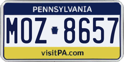PA license plate MOZ8657