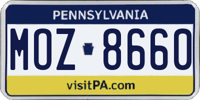PA license plate MOZ8660