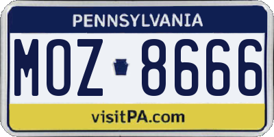 PA license plate MOZ8666