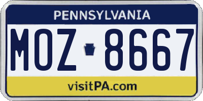 PA license plate MOZ8667