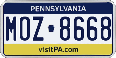 PA license plate MOZ8668