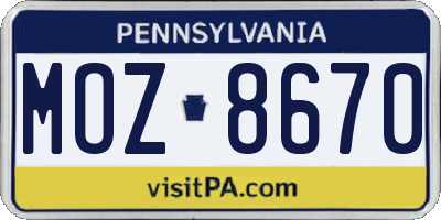 PA license plate MOZ8670