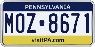 PA license plate MOZ8671