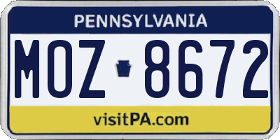PA license plate MOZ8672