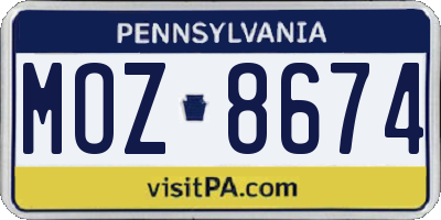 PA license plate MOZ8674