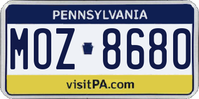 PA license plate MOZ8680