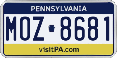 PA license plate MOZ8681