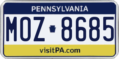 PA license plate MOZ8685