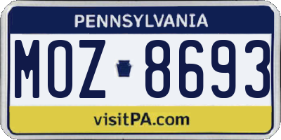 PA license plate MOZ8693