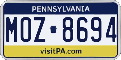PA license plate MOZ8694