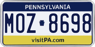 PA license plate MOZ8698