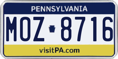 PA license plate MOZ8716