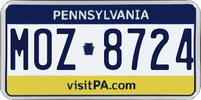 PA license plate MOZ8724
