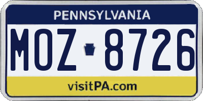 PA license plate MOZ8726