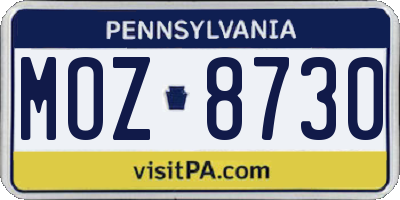 PA license plate MOZ8730