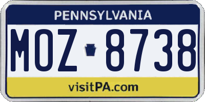 PA license plate MOZ8738