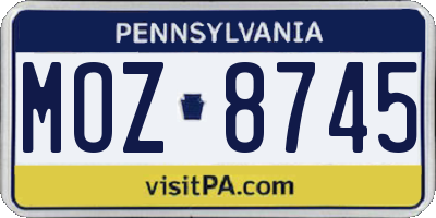 PA license plate MOZ8745