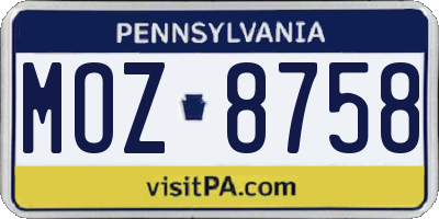 PA license plate MOZ8758