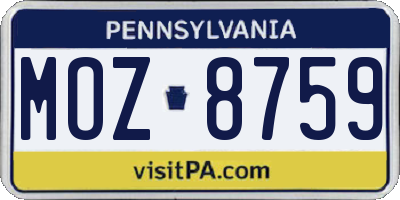 PA license plate MOZ8759
