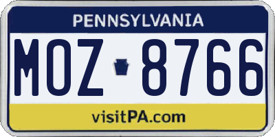 PA license plate MOZ8766