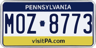 PA license plate MOZ8773