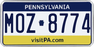 PA license plate MOZ8774