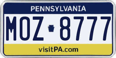 PA license plate MOZ8777