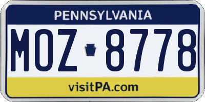 PA license plate MOZ8778