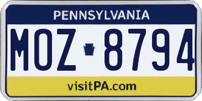 PA license plate MOZ8794