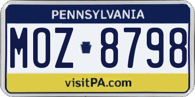 PA license plate MOZ8798