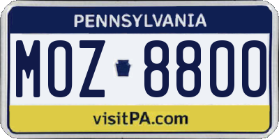 PA license plate MOZ8800