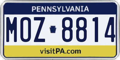 PA license plate MOZ8814