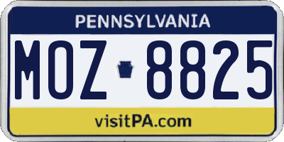 PA license plate MOZ8825